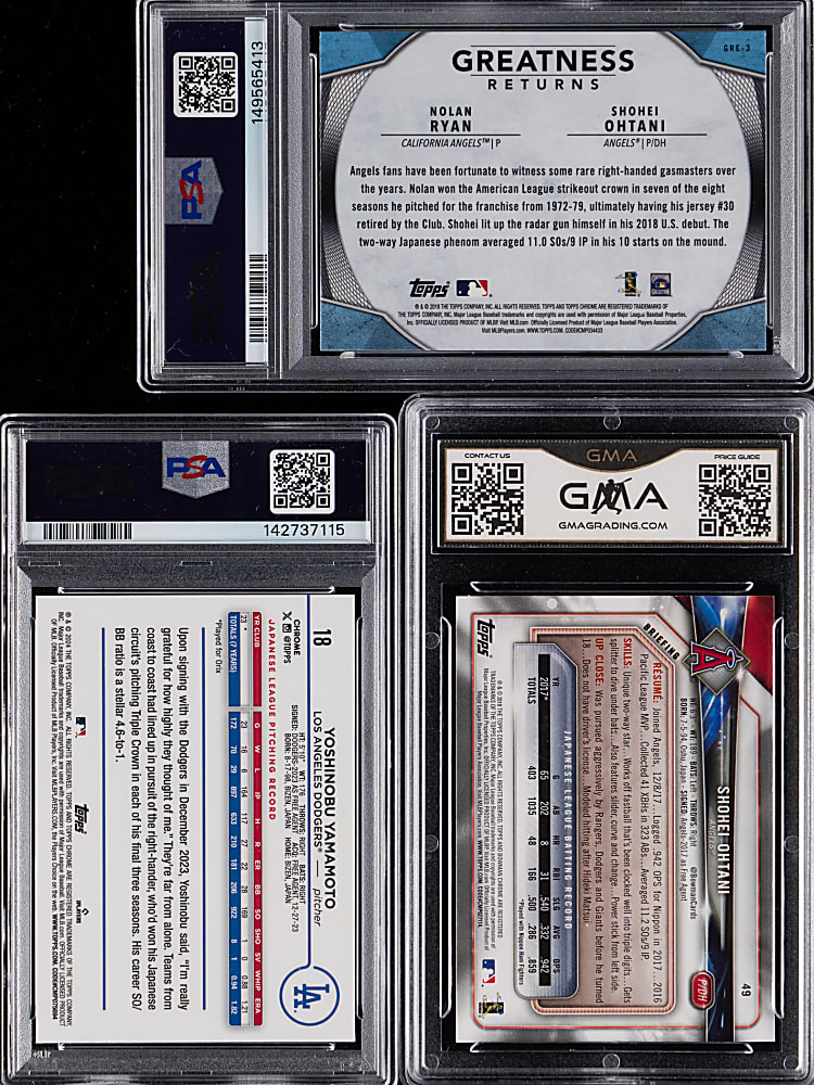 2018-2024 Topps & Bowman Shohei Ohtani & Yoshinobu Yamamoto Graded Trio with Rookies