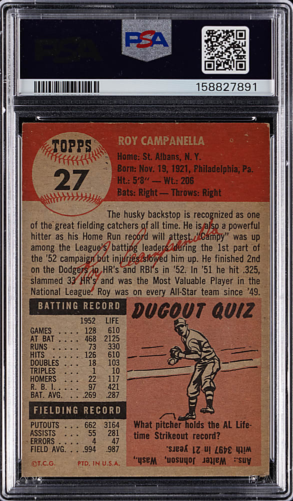 1953 Topps #27 Roy Campanella PSA VG-EX 4