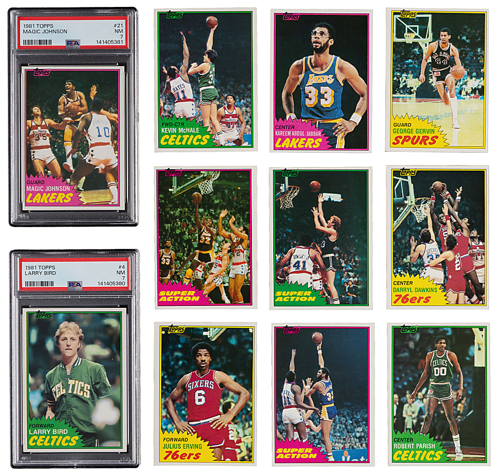 1981-1982 Topps Basketball Complete Set (198) with PSA NM 7 Larry Bird & Magic Johnson