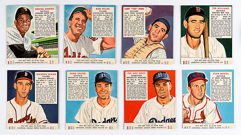 1952 Red Man Tobacco with Tabs Near Complete Set (50/52) with Stan Musial & Ted Williams