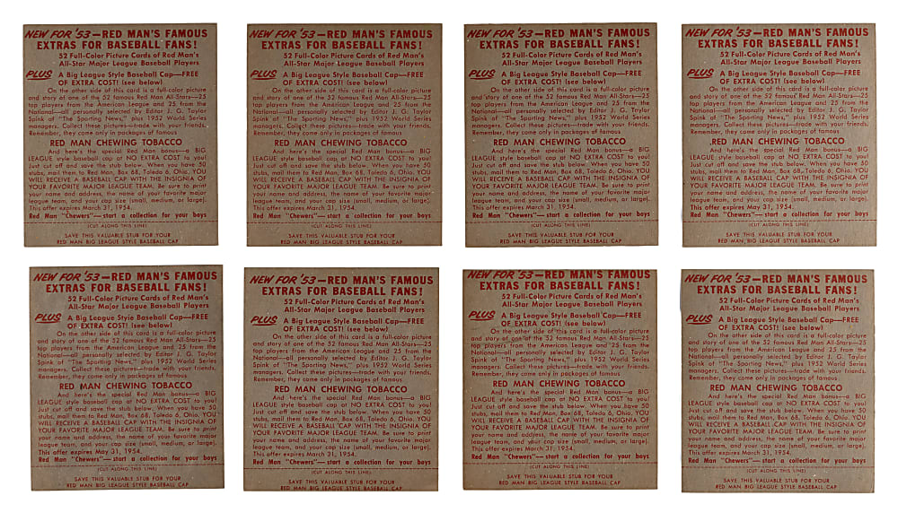 1953 Red Man Tobacco with Tabs Near Complete Set (48/52) with Roy Campanella & Stan Musial