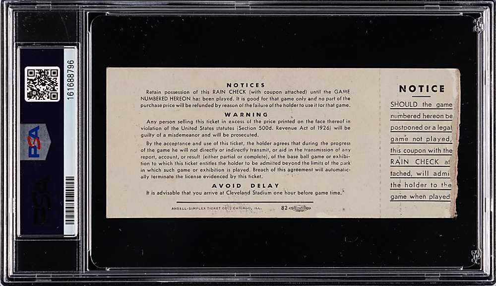 1948 World Series Game 5 Ticket Stub - Cleveland Indians vs. Boston Braves - Satchel Paige's Only World Series Appearance - PSA EX-MT 6