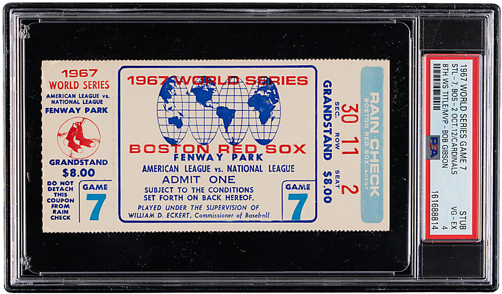 1967 World Series Game 7 Ticket Stub - St. Louis Cardinals Clincher vs. Boston Red Sox - Bob Gibson MVP - PSA VG-EX 4