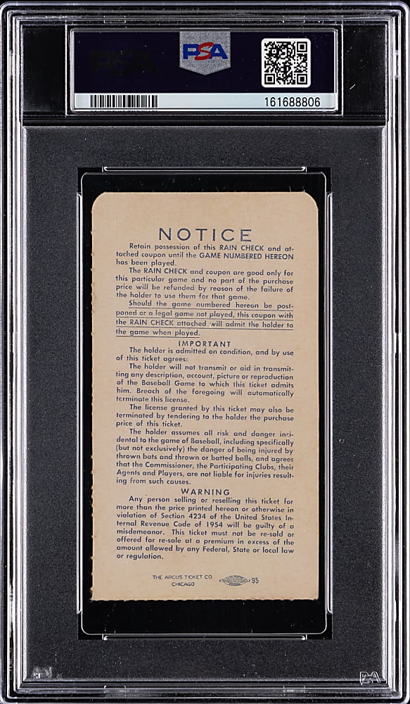 1957 World Series Game 3 Ticket Stub - Milwaukee Braves vs. New York Yankees - Mantle's 9th World Series Home Run - PSA VG-EX 4