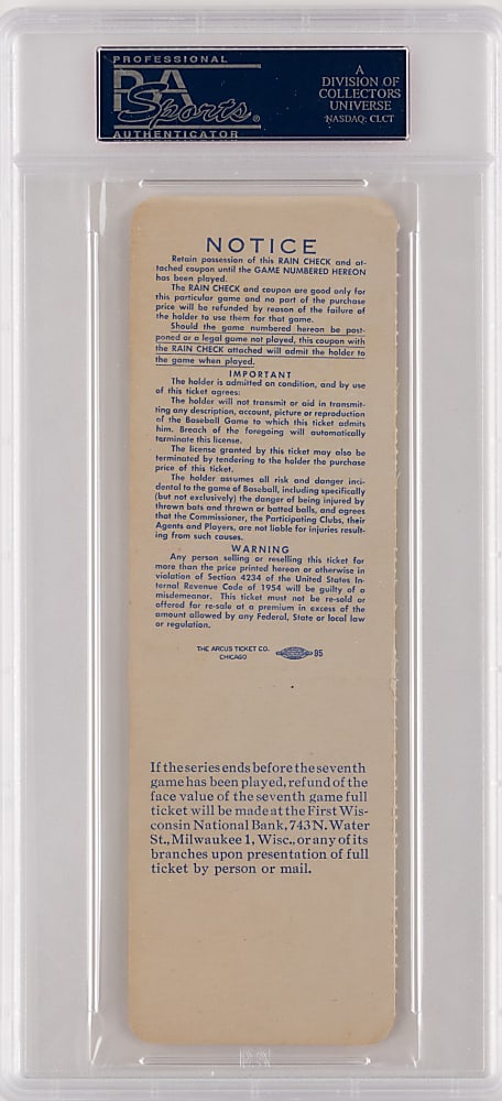 1958 World Series Game 7 Full Ticket - New York Yankees Clincher vs. Milwaukee Braves - PSA EX-MT 6
