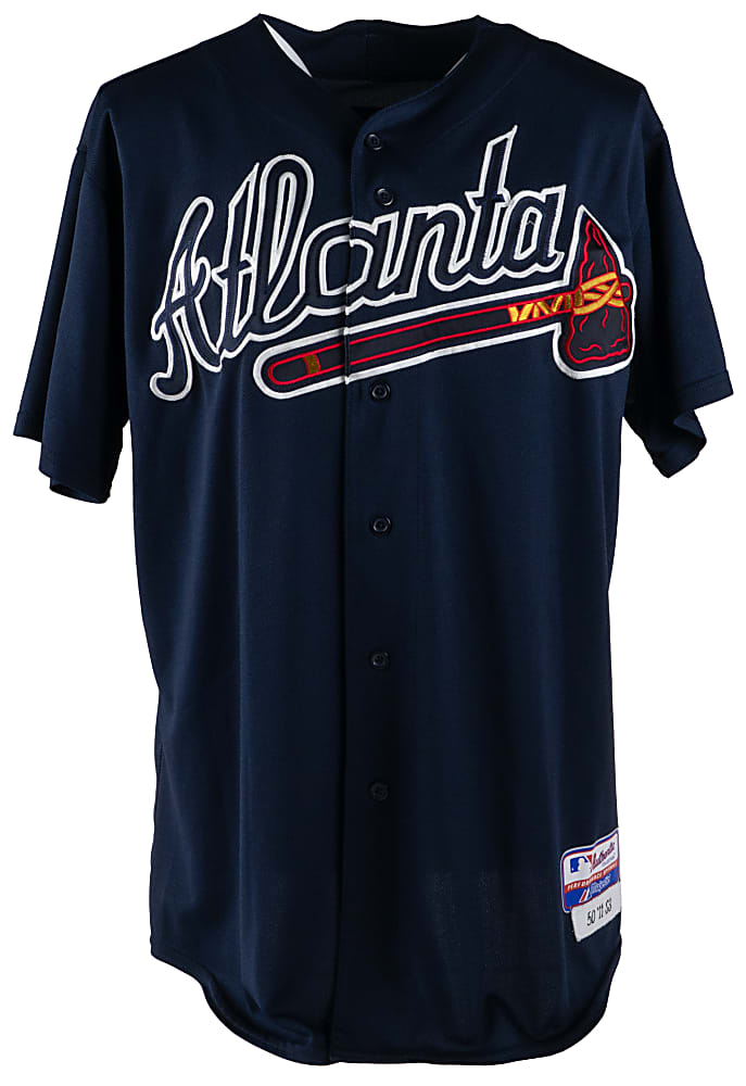 2011 Derek Lowe Game-Used Atlanta Braves Road Jersey with Ernie Johnson Sr. Patch - MLB Hologram Sticker