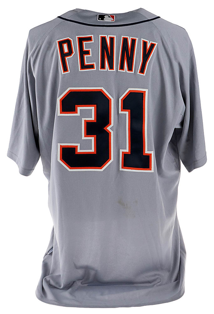 2011 Brad Penny Game-Used Detroit Tigers ALCS Game 1 Jersey with Sparky Anderson Patch - MLB Hologram Sticker