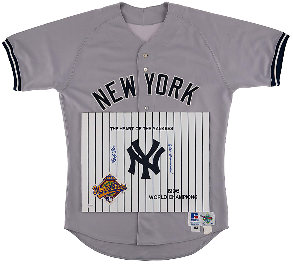 1993-2011 New York Yankees Jersey Trio with Game-Used Pair & Joe Torre/Frank Torre Dual-Sized Display Section - MLB & Steiner Certification