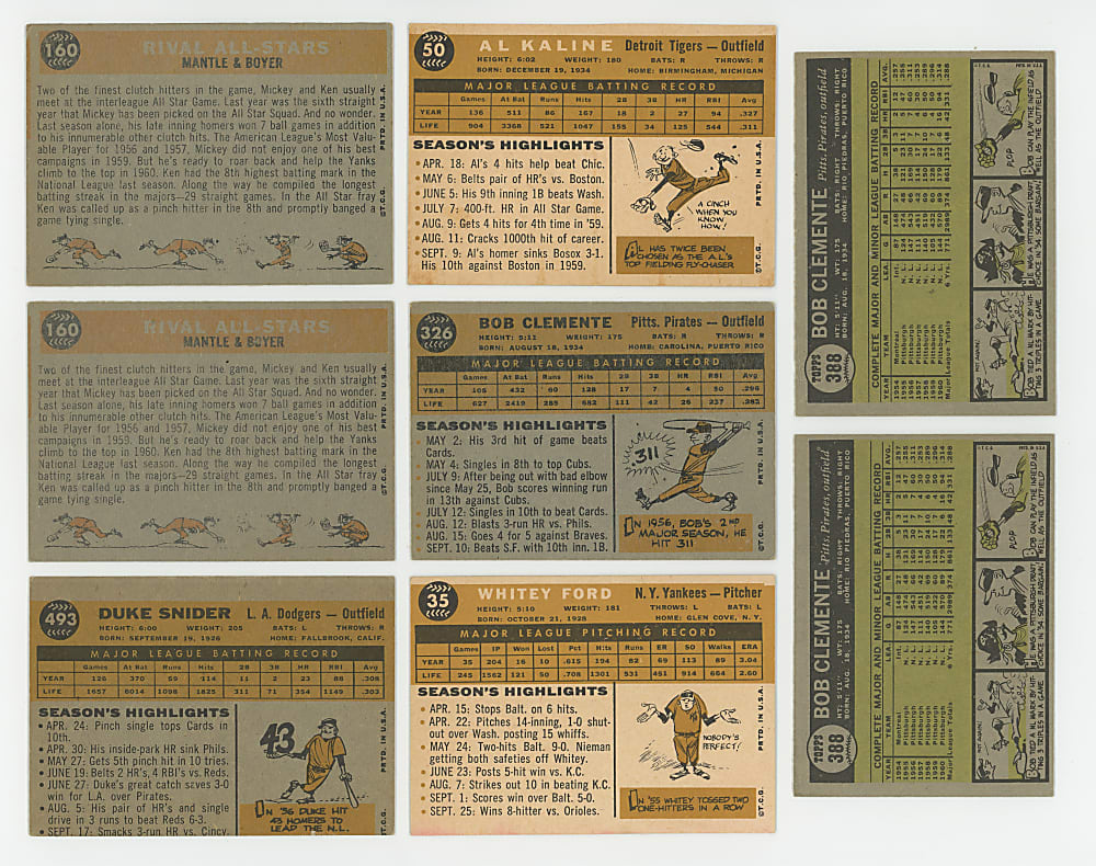 1960 & 1961 Topps Collection (574) with (50+) Hall of Famers Including Roberto Clemente & Mickey Mantle