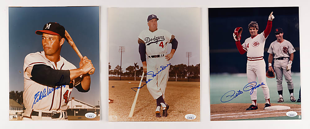 Hall of Fame/Star Signed 8x10 Photographs (7) with Aaron, Mays & Rose - All JSA Certified