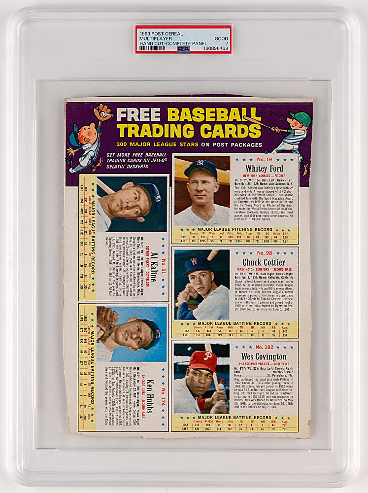 1963 Post Cereal Complete Uncut Panel with (5) Players Including Whitey Ford & Al Kaline PSA GOOD 2