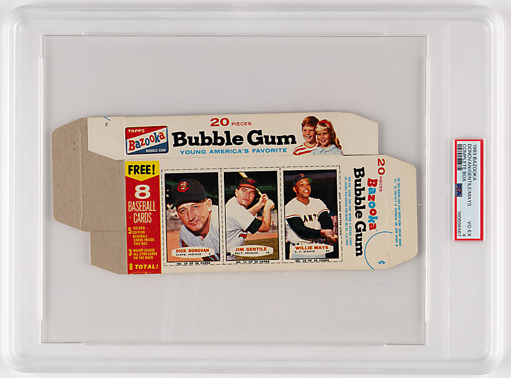 1963 Bazooka Complete Box #10 Dick Donovan/#11 Jim Gentile/#12 Willie Mays PSA VG-EX 4