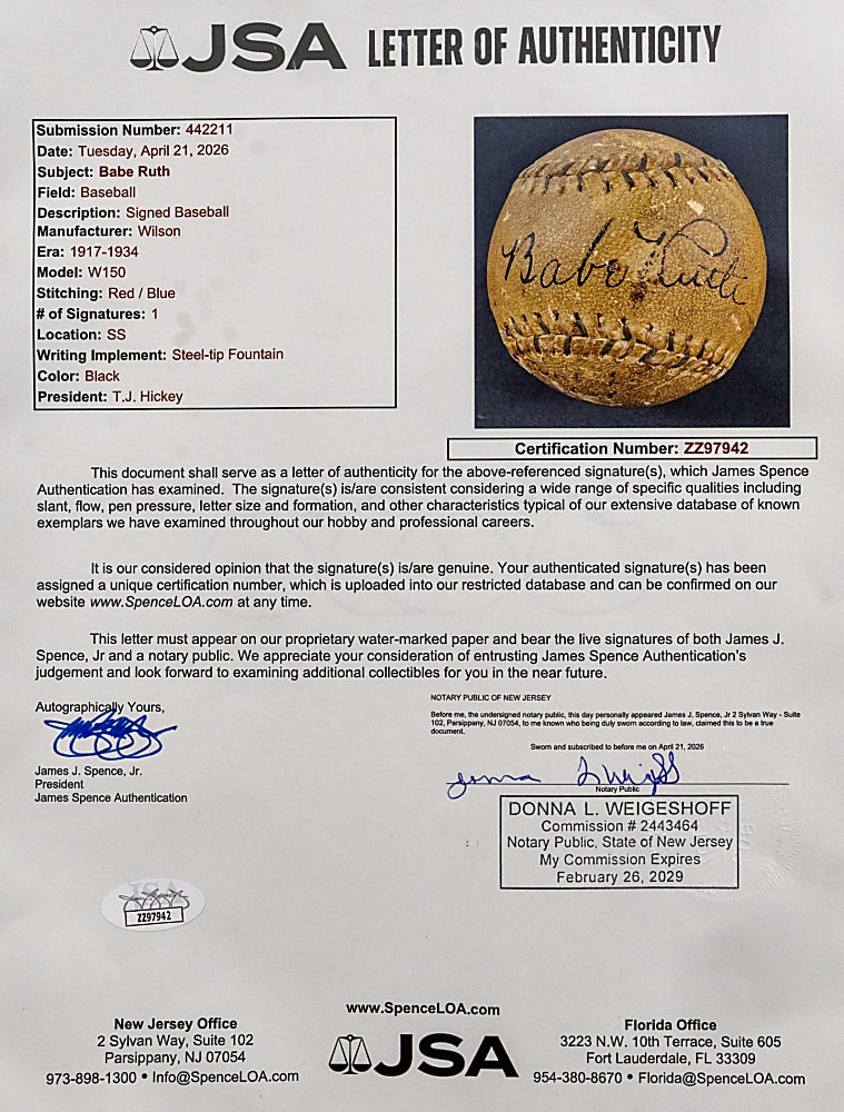 Exceptionally Bold Babe Ruth Single-Signed American Association Baseball - JSA LOA
