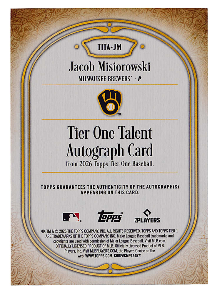 2026 Topps Tier One Jacob Misiorowski Rookie Certified Autograph #5/10