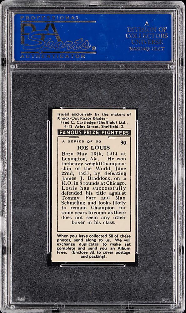 1938 F.C. Cartledge Famous Prize Fighters #30 Joe Louis PSA MINT 9