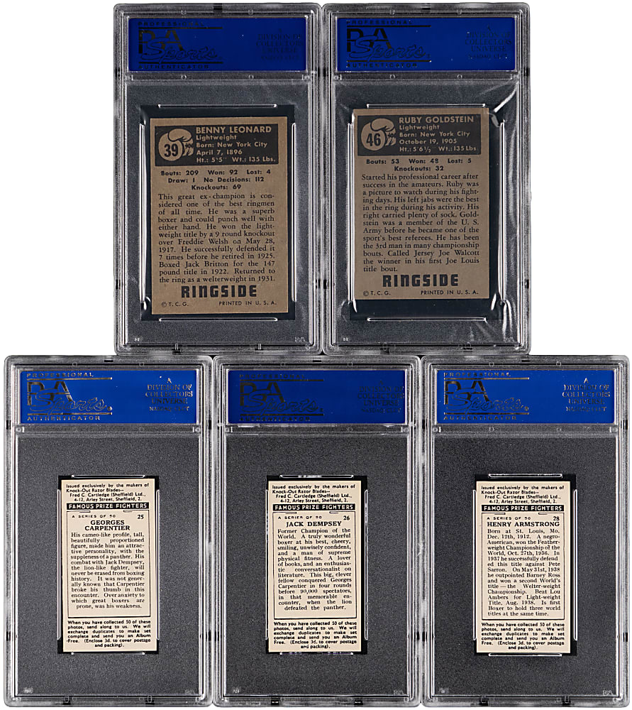 1938 F.C. Cartledge Famous Prize Fighters & 1951 Topps Ringside Boxing Legends PSA NM-MT 8 to MINT 9 Graded Collection (5)