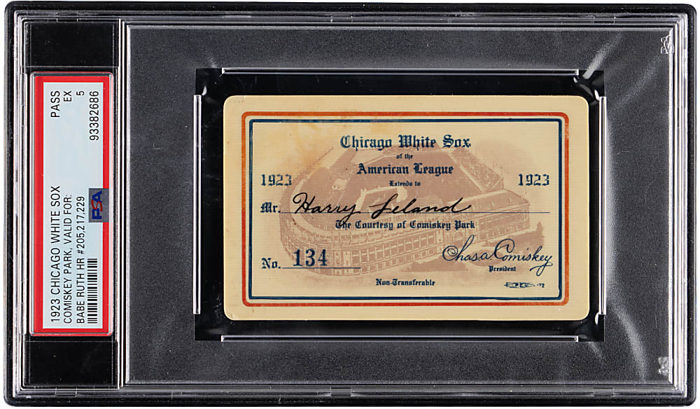 1923 Chicago White Sox Comiskey Park Season Pass PSA EX 5 - (3) Babe Ruth Career Home Runs!