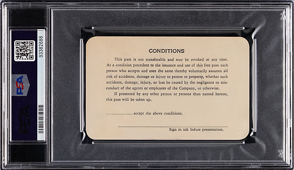 1932 Cleveland Indians League Park Season Pass Issued to NFL Commissioner Joe Carr PSA Mint 9 - (7) Babe Ruth Home Runs!!