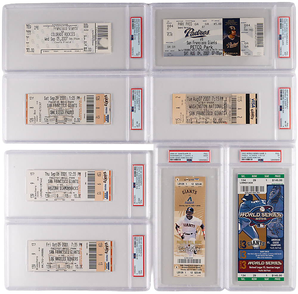 1992-2007 Barry Bonds PSA Graded Milestone Tickets Collection (15) with (4) Population 1/None Higher