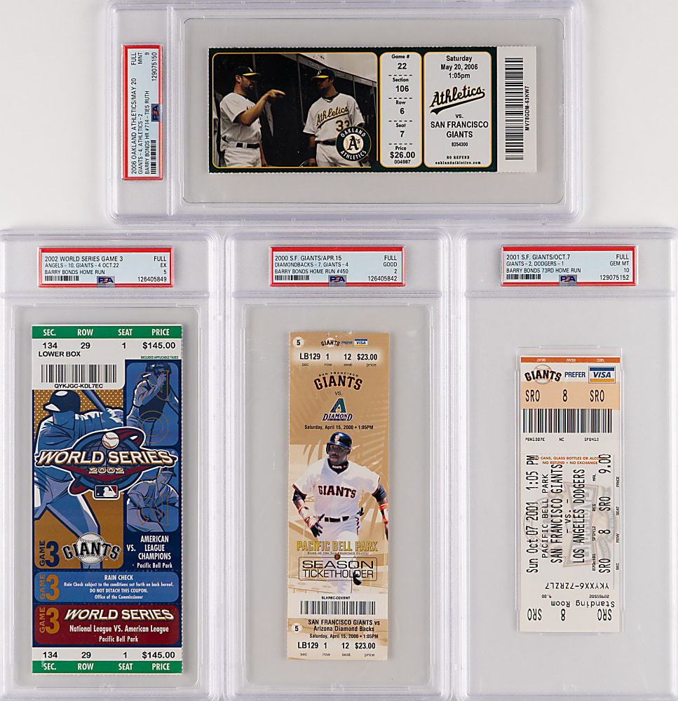 1992-2007 Barry Bonds PSA Graded Milestone Tickets Collection (15) with (4) Population 1/None Higher