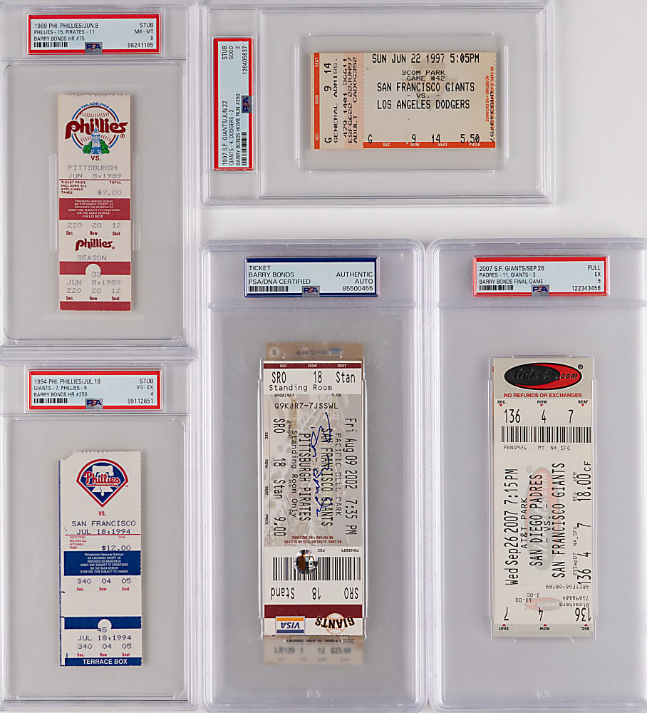 1992-2007 Barry Bonds PSA Graded Milestone Tickets Collection (15) with (4) Population 1/None Higher