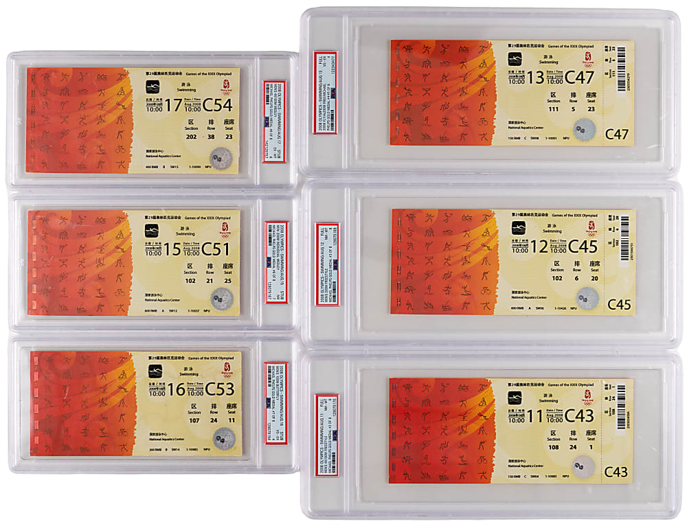 2008 Beijing Olympics Michael Phelps PSA Graded Olympic Gold Medal Tickets Near Complete Set (6/8)