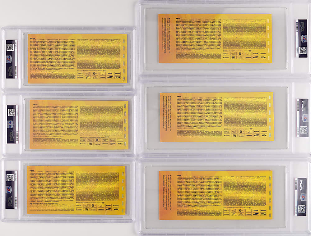 2008 Beijing Olympics Michael Phelps PSA Graded Olympic Gold Medal Tickets Near Complete Set (6/8)