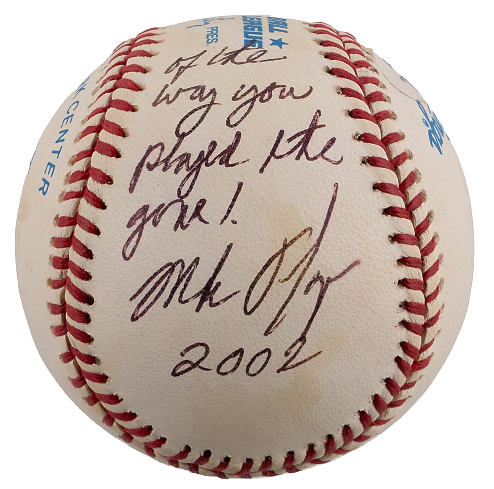 2002 Mike Flanagan Single-Signed OAL/Budig Baseball with Special Inscription to Mike Bordick - PSA Sticker