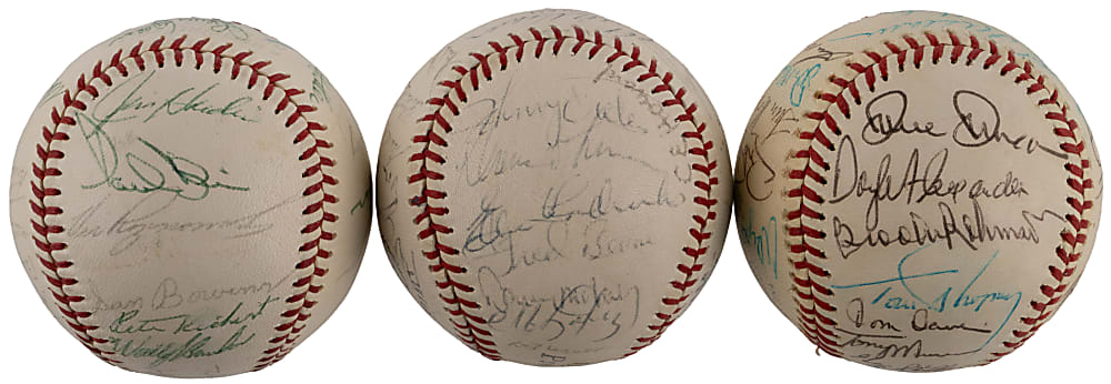 1960s-1970s Baltimore Orioles Multi-Signed Baseball Trio - (84) Total Signatures with Frank Robinson, Brooks Robinson, Earl Weaver & Jim Palmer - Ken Singleton Collection