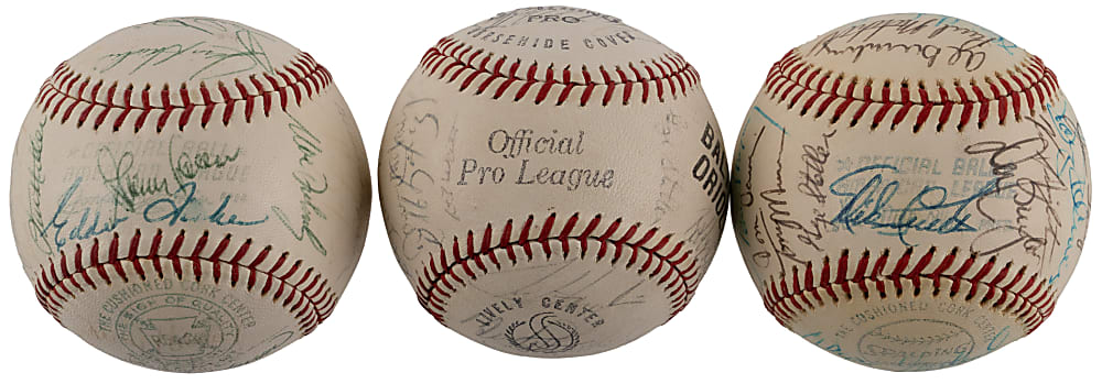 1960s-1970s Baltimore Orioles Multi-Signed Baseball Trio - (84) Total Signatures with Frank Robinson, Brooks Robinson, Earl Weaver & Jim Palmer - Ken Singleton Collection