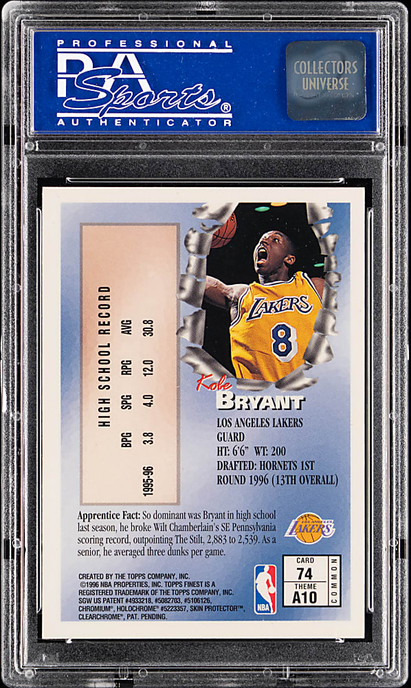 1996-1997 Topps Finest Basketball #74 Kobe Bryant Rookie PSA MINT 9