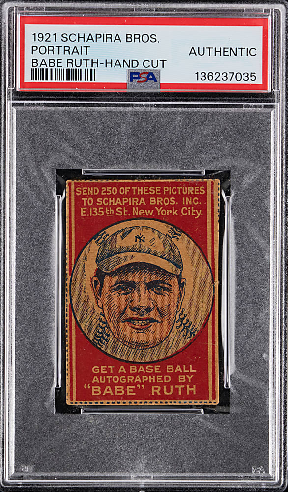1921 Schapira Bros. Babe Ruth Portrait, No Arrows PSA Authentic - Hand Cut