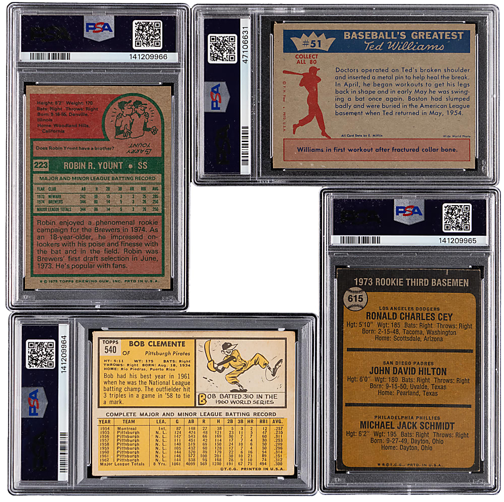 1959-1975 Hall of Fame PSA Graded Quartet with Schmidt & Yount Rookies