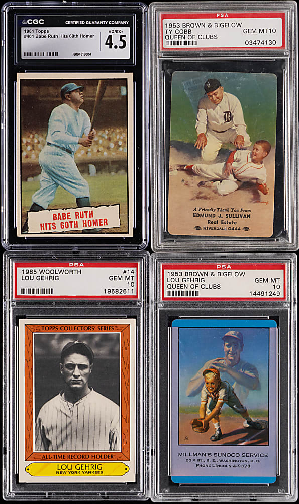 1953-1985 Ty Cobb, Lou Gehrig & Babe Ruth Graded Quartet