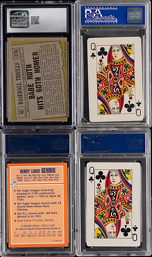 1953-1985 Ty Cobb, Lou Gehrig & Babe Ruth Graded Quartet