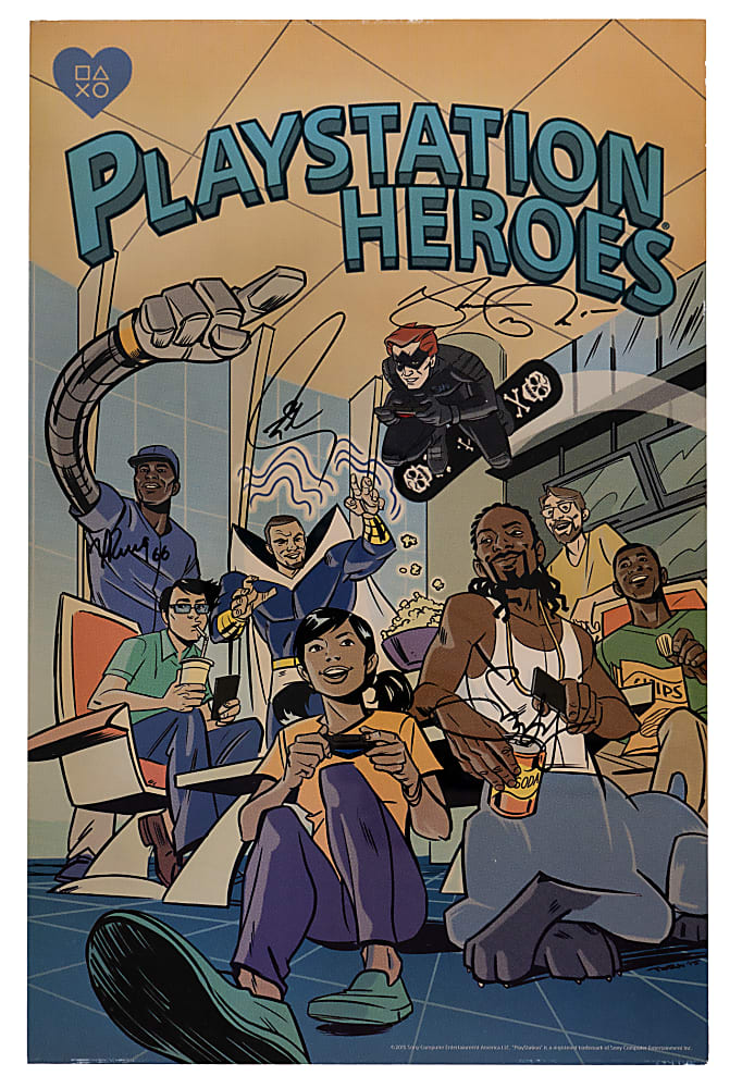 Playstation Heroes Multi-Signed 11x17 Poster with Snoop Dogg, Stephen Curry, Shaun White & Yasiel Puig - Full JSA LOA