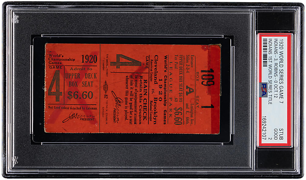 1920 World Series Game 7 Ticket Stub - Cleveland Indians Clinch First World Series Championship vs. Brooklyn Robins - PSA GOOD 2
