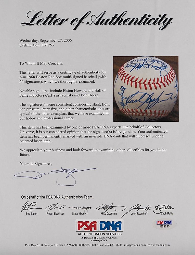 1968 Boston Red Sox Team-Signed Baseball with (24) Signatures Including Elston Howard & Carl Yastzremski - PSA/DNA LOA