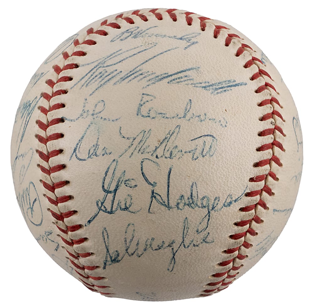 1957 Brooklyn Dodgers Team-Signed ONL/Giles Baseball with (26) Signatures Including Reese, Alston, Drysdale, Hodges & Campanella - Final Year in Brooklyn!