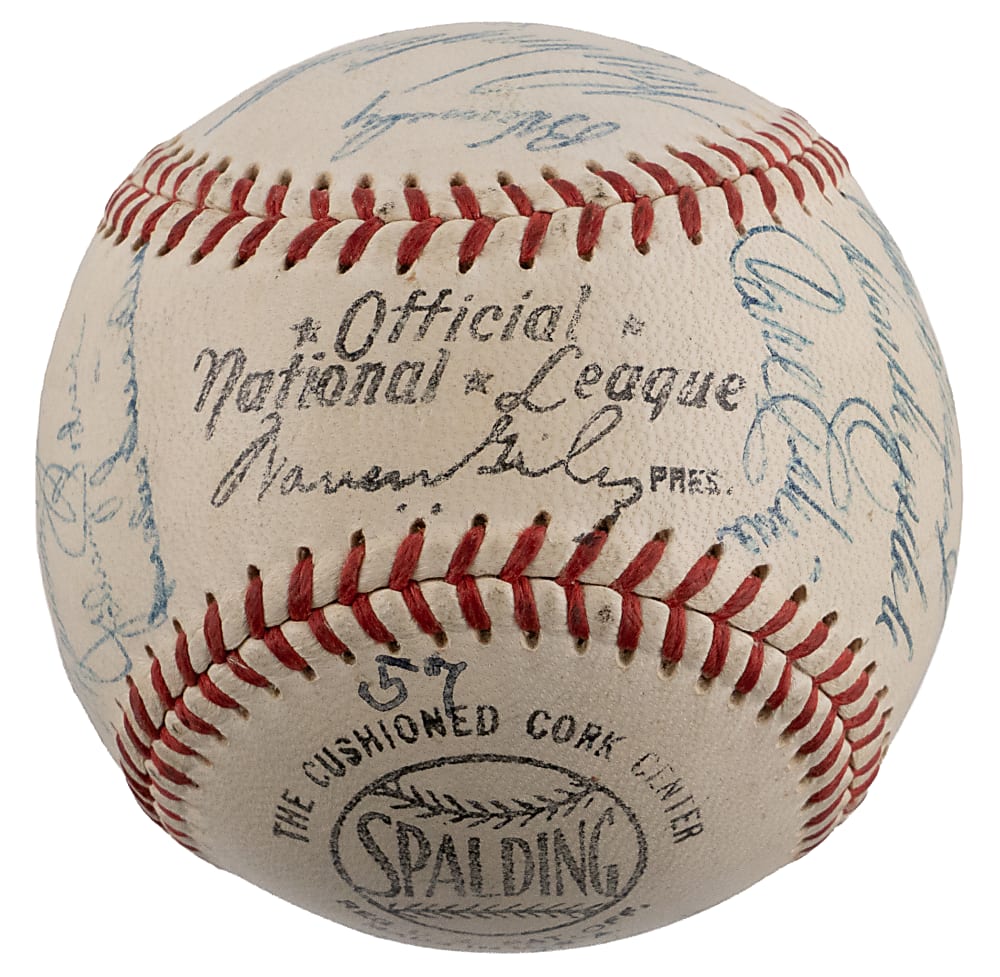 1957 Brooklyn Dodgers Team-Signed ONL/Giles Baseball with (26) Signatures Including Reese, Alston, Drysdale, Hodges & Campanella - Final Year in Brooklyn!