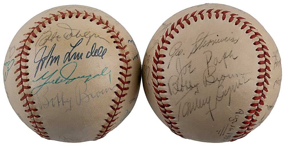 New York Yankees Multi-Signed Baseball Pair with 1948 Team-Signed & 1970s Reunion Signed