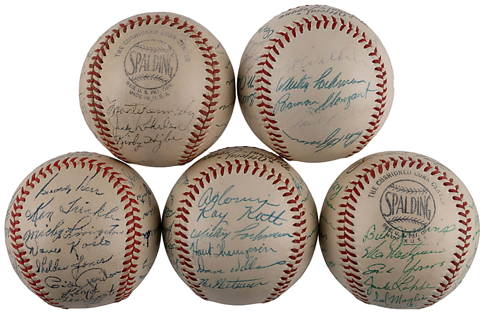 1947-1955 New York Giants Team-Signed Baseball Group (5) with (2) Full LOA
