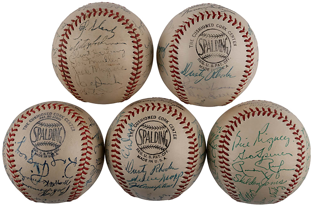 1947-1955 New York Giants Team-Signed Baseball Group (5) with (2) Full LOA