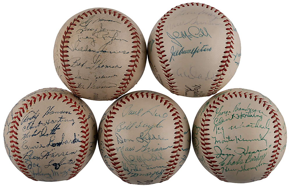 1947-1955 New York Giants Team-Signed Baseball Group (5) with (2) Full LOA