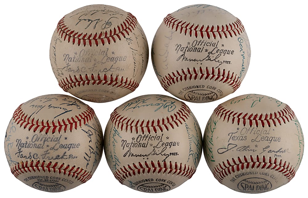 1947-1955 New York Giants Team-Signed Baseball Group (5) with (2) Full LOA