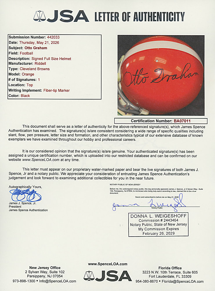 Rare Otto Graham Signed Full-Size Riddell PAC-44 Helmet with Full JSA LOA