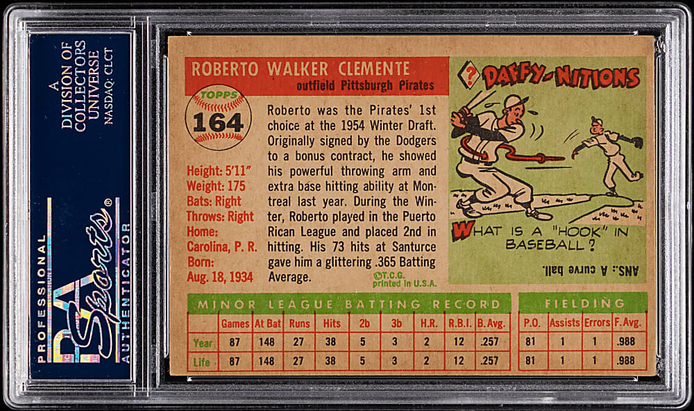 1955 Topps #164 Roberto Clemente Rookie PSA EX 5 (MC)