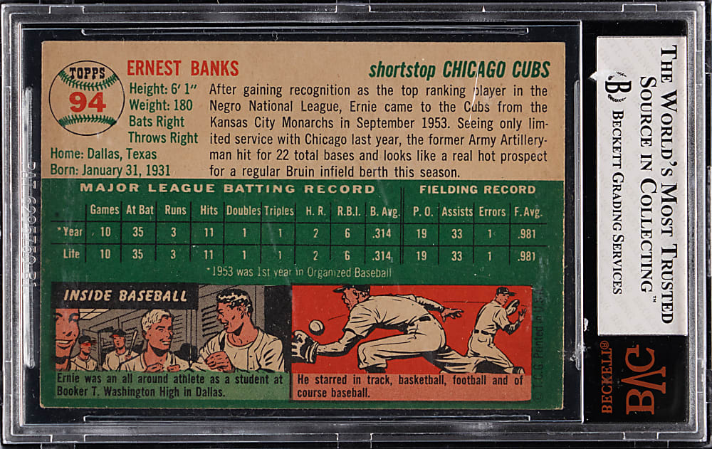 1954 Topps #94 Ernie Banks Rookie BVG EX 5