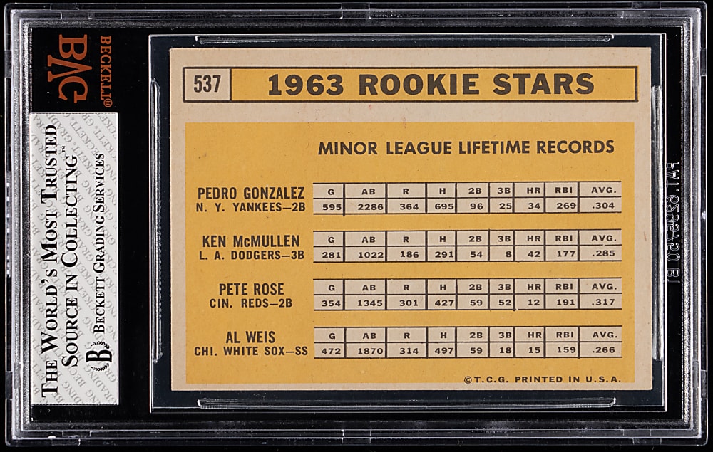 1963 Topps #537 Pete Rose Rookie BVG EX+ 5.5