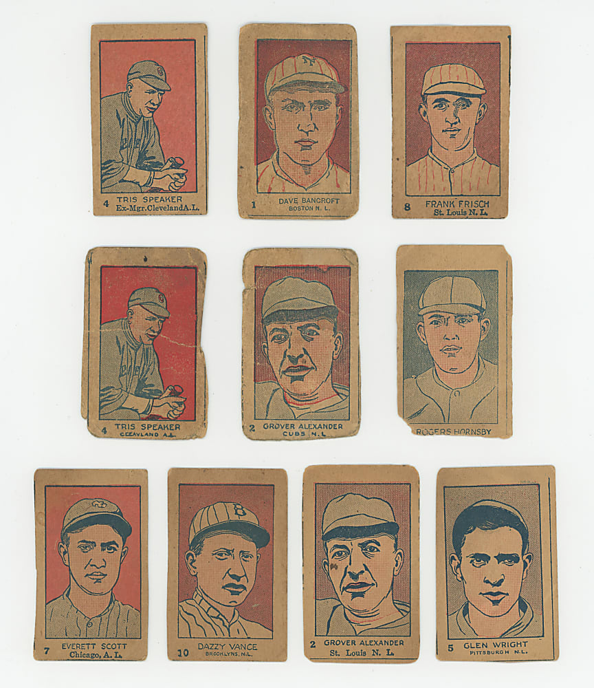 1926 W512 Strip Card Collection (10) with (8) Hall of Famers Including Roger Hornsby & Variations